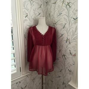 Meadow Rue Anthropologie Peasant Top Shirt Blouse Sheer Red Ruffle Size 4